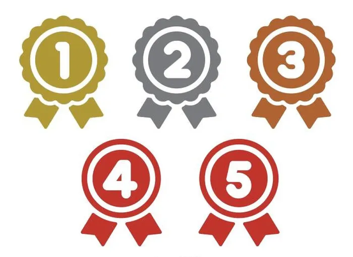 Framed Print : ranking medal icon illustration set. from 1st place to 5th place (gold / silver / bronze etc.)