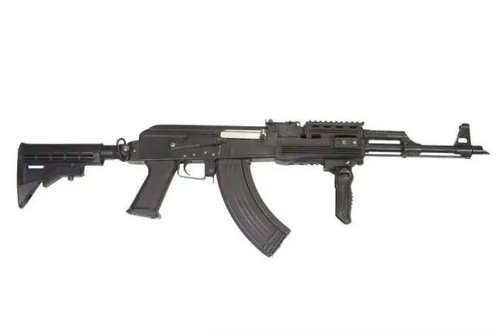 Framed Print : Rare first model AK - 47 assault rifle with modern tactical accessories isolated on white Framed Print : Rare first model AK - 47 assault rifle with modern tactical accessories isolated on white