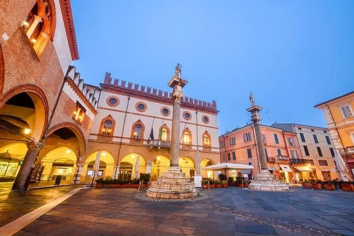 Framed Print : Ravenna, Italy at Piazza del Popolo with the landmark Venetian columns at dusk Framed Print : Ravenna, Italy at Piazza del Popolo with the landmark Venetian columns at dusk