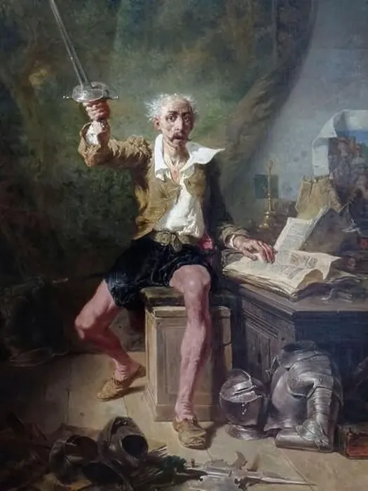 Framed Print : Reading Don Quixote [La Lecture de Don Quichotte] by French artist Célestin Nanteuil (1813-1873)