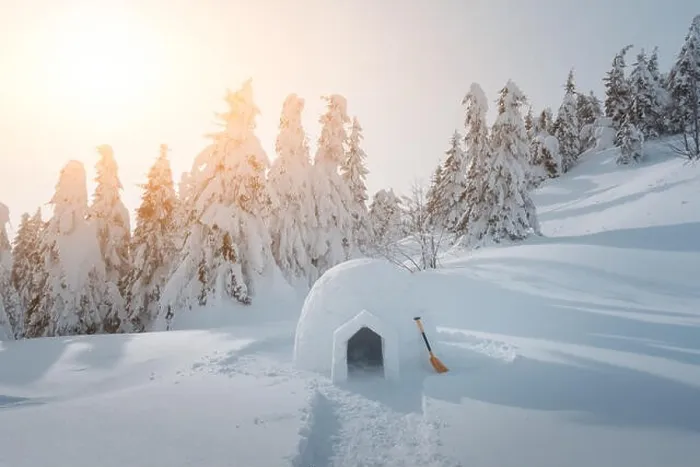Framed Print : Real snow igloo house in the winter Carpathian mountains. Snow-covered firs on the background Framed Print : Real snow igloo house in the winter Carpathian mountains. Snow-covered firs on the background