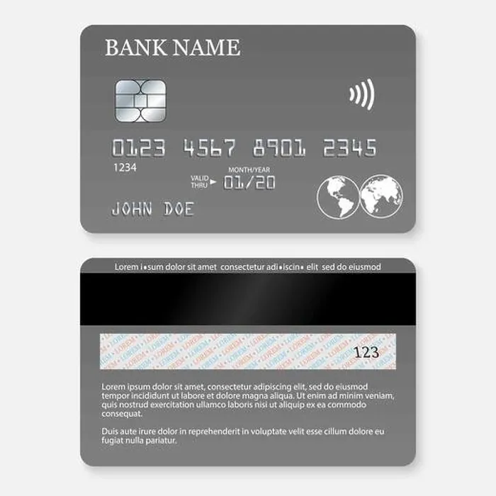 Framed Print : Realistic detailed credit card. Front and back side template Framed Print : Realistic detailed credit card. Front and back side template