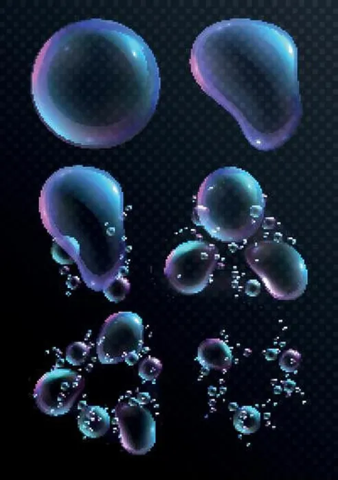 Framed Print : Realistic icons set with soap bubbles of different shape isolated vector illustration