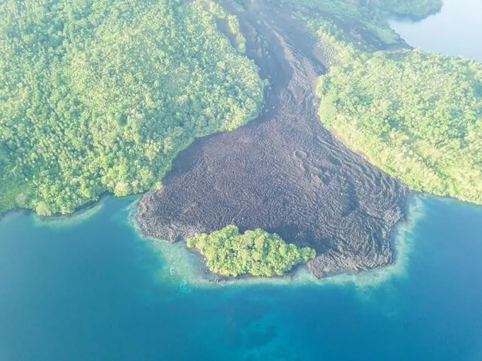 Framed Print : A recent lava flow is seen from a birds eye view on Banda Neira in the Banda Sea. This region is in the Coral Triangle and has high biodiversity Framed Print : A recent lava flow is seen from a birds eye view on Banda Neira in the Banda Sea. This region is in the Coral Triangle and has high biodiversity