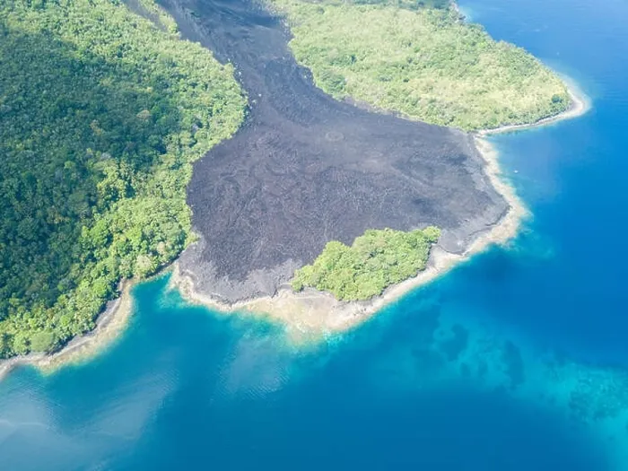 Framed Print : A recent lava flow is seen from a birds eye view on Banda Neira in the Banda Sea. This region is in the Coral Triangle and has high biodiversity Framed Print : A recent lava flow is seen from a birds eye view on Banda Neira in the Banda Sea. This region is in the Coral Triangle and has high biodiversity