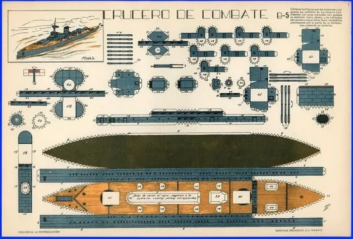Framed Print : Recortable infantil. Construcción de barcos. Crucero de combate B-5. Gráficas Reunidas. Madrid, año 1936 Framed Print : Recortable infantil. Construcción de barcos. Crucero de combate B-5. Gráficas Reunidas. Madrid, año 1936