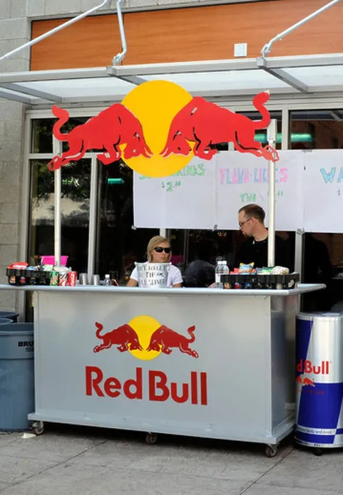 Framed Print : Red Bull energy drink festival vendor display stand Framed Print : Red Bull energy drink festival vendor display stand