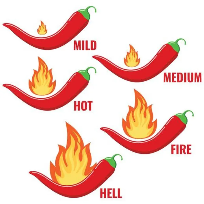 Framed Print : Red chilli pepper in fire flame icon vector set isolated on white background