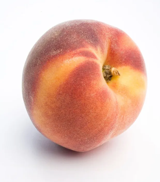 Framed Print : Red Haven peach on white background, close-up Framed Print : Red Haven peach on white background, close-up