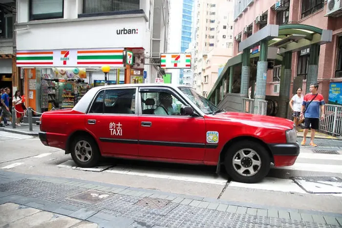 Framed Print : Red Hong Kong taxi in Central District of Hong Kong, China, Asia Framed Print : Red Hong Kong taxi in Central District of Hong Kong, China, Asia