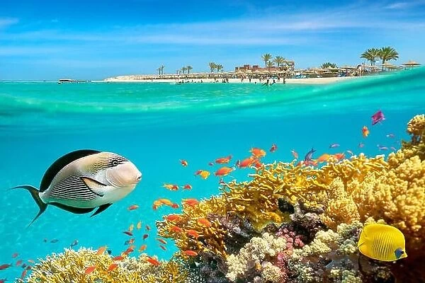 Red Sea, Egypt - underwater view at fishes and coral reef, Marsa Alam