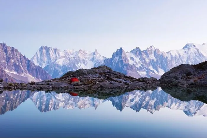 Framed Print : Red tent on Lac Blanc lake coast in France Alps. Monte Bianco mountains range on background. Landscape photography, Chamonix Framed Print : Red tent on Lac Blanc lake coast in France Alps. Monte Bianco mountains range on background. Landscape photography, Chamonix