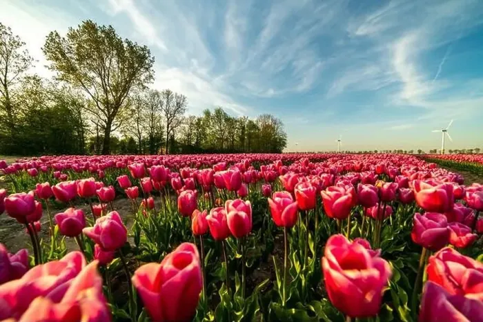 Framed Print : Red tulip fields in the dutch countryside, South Holland, the Netherlands Framed Print : Red tulip fields in the dutch countryside, South Holland, the Netherlands