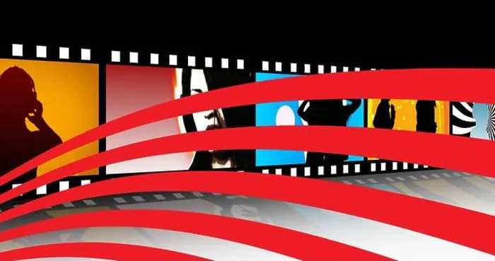 Framed Print : Red wavy stripes over abstract pictures over film reel against black background Framed Print : Red wavy stripes over abstract pictures over film reel against black background