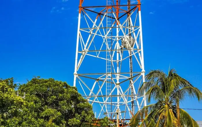 Framed Print : Red white 5G tower radiation in Puerto Escondido Mexico Framed Print : Red white 5G tower radiation in Puerto Escondido Mexico