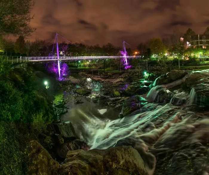 Framed Print : Reedy Falls and Liberty Bridge in Downtown Greenville, South Carolina, SC, USA Framed Print : Reedy Falls and Liberty Bridge in Downtown Greenville, South Carolina, SC, USA