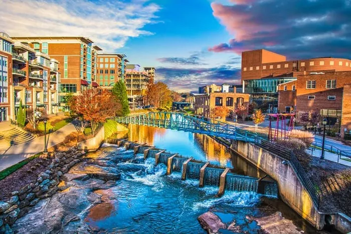 Framed Print : Reedy River and Skyline in Downtown Greenville South Carolina SC Framed Print : Reedy River and Skyline in Downtown Greenville South Carolina SC