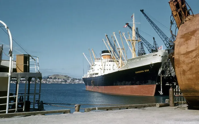 Framed Print : Refrigerated cargo Liner SS Canberra Star berthed at Auckland NZ in1958 Framed Print : Refrigerated cargo Liner SS Canberra Star berthed at Auckland NZ in1958