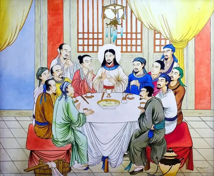 Framed Print : Religious oil painting The Last Supper of Jesus Framed Print : Religious oil painting The Last Supper of Jesus