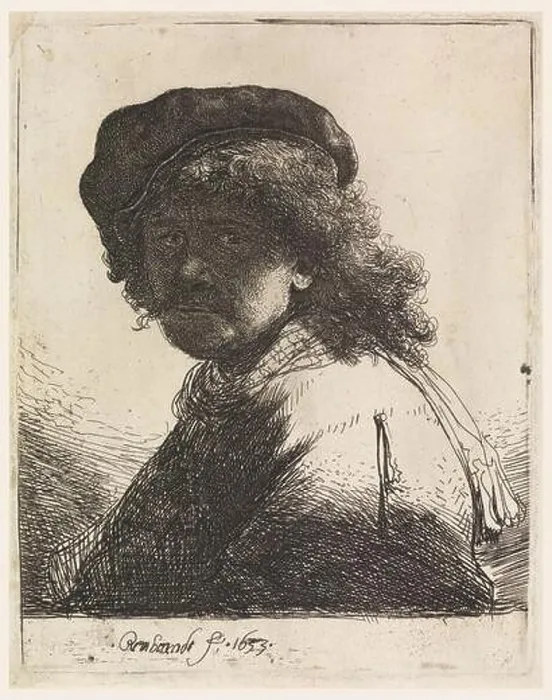 Framed Print : Rembrandt in Cap and Scarf. Self-portrait of the artist Framed Print : Rembrandt in Cap and Scarf. Self-portrait of the artist