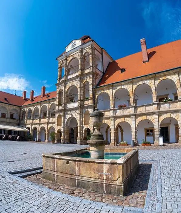 Framed Print : Renaissance castle at Moravian Trebova (Moravska trebova), Czech republic. View of courtyard of historical palace Framed Print : Renaissance castle at Moravian Trebova (Moravska trebova), Czech republic. View of courtyard of historical palace