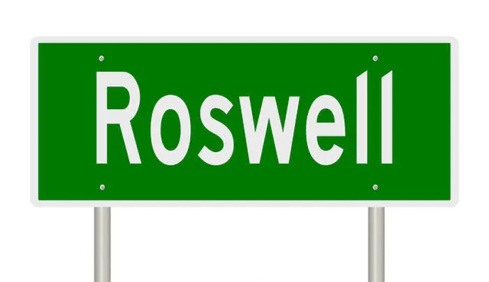 Framed Print : Rendering of a green highway sign for Roswell New Mexico Framed Print : Rendering of a green highway sign for Roswell New Mexico