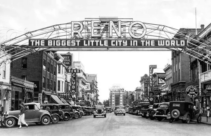 Framed Print : Reno, Nevada: c. 1930 A view of Viginia Street in The Biggest Little City In The World Framed Print : Reno, Nevada: c. 1930 A view of Viginia Street in The Biggest Little City In The World