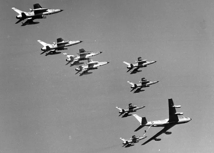 Framed Print : Republic F-105 Thunderchiefs receive in-flight refueling from a Boeing KC-135 Stratotanker during a mission to North Framed Print : Republic F-105 Thunderchiefs receive in-flight refueling from a Boeing KC-135 Stratotanker during a mission to North