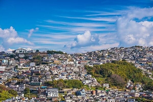 Residential homes form the skyline of Nagasaki, Japan