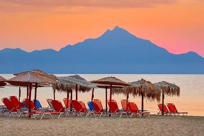Framed Print : Resort beach, Mount Athos in the background, Halkidiki, Sithonia, Greece Framed Print : Resort beach, Mount Athos in the background, Halkidiki, Sithonia, Greece