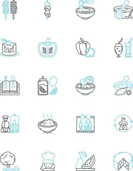 Framed Print : Restaurant cuisine linear icons set