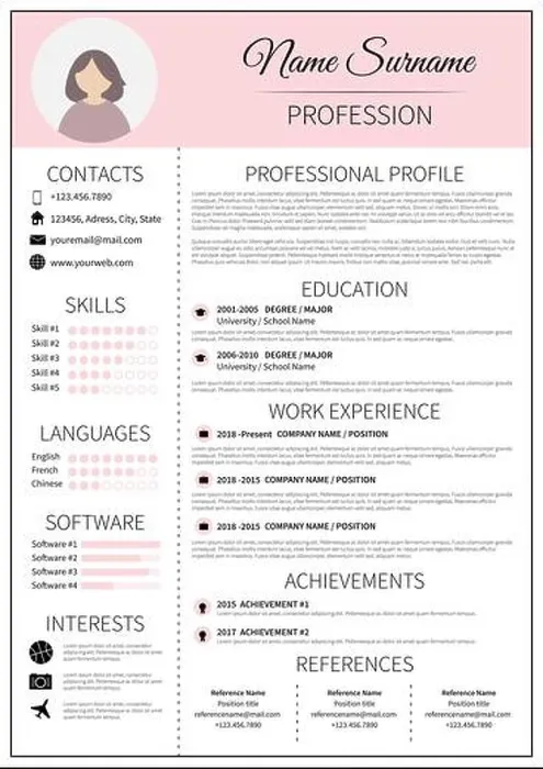 Framed Print : Resume template for women. Modern CV layout with infographic Framed Print : Resume template for women. Modern CV layout with infographic