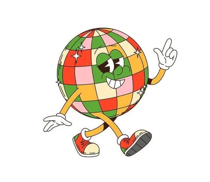 Framed Print : Retro groovy Christmas disco ball character Framed Print : Retro groovy Christmas disco ball character