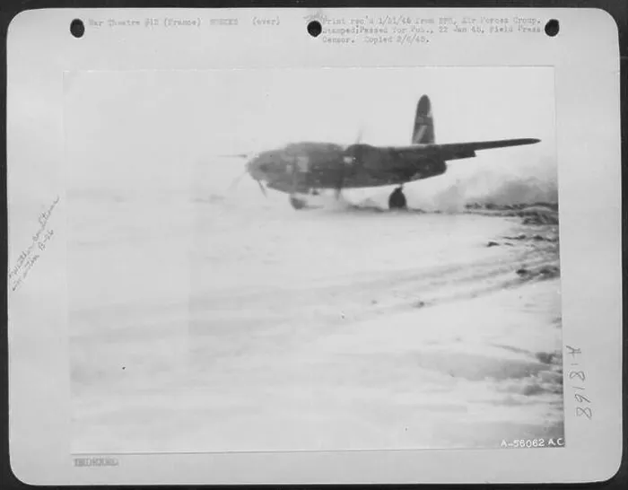 Framed Print : Returning from a mission, a Martin B-26 Marauder skids off the runway Framed Print : Returning from a mission, a Martin B-26 Marauder skids off the runway