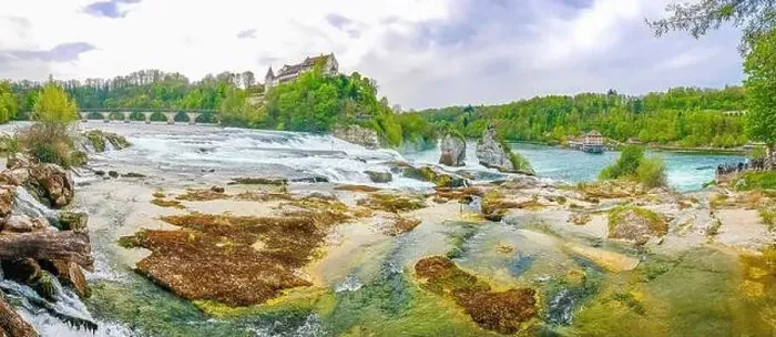 Framed Print : Rhine Falls Europes largest waterfall in plain in Neuhausen am Rheinfall Canton Schaffhausen Switzerland panorama view Framed Print : Rhine Falls Europes largest waterfall in plain in Neuhausen am Rheinfall Canton Schaffhausen Switzerland panorama view