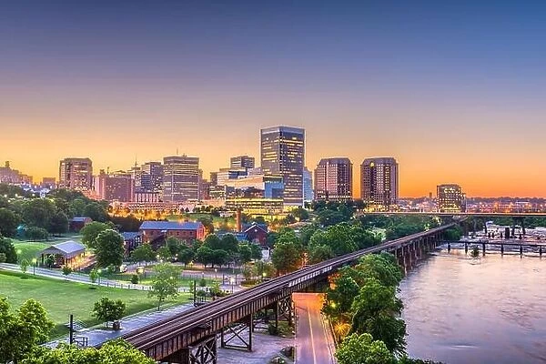 Richmond, Virginia, USA downtown skyline on the river at twilight