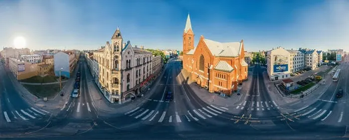 Framed Print : Riga City Red brick Church Monument drone 360 vr view Framed Print : Riga City Red brick Church Monument drone 360 vr view