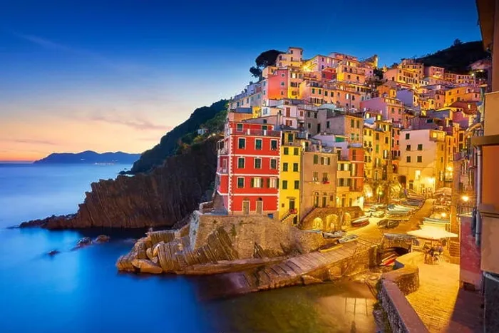 Framed Print : Riomaggiore at evening dusk, Cinque Terre, Liguria, Italy