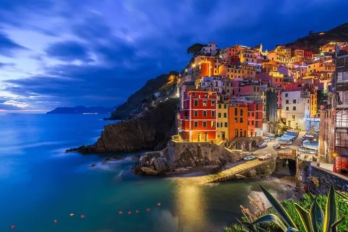 Framed Print : Riomaggiore, Italy, in the Cinque Terre coastal area during blue hour Framed Print : Riomaggiore, Italy, in the Cinque Terre coastal area during blue hour