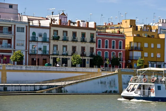 Framed Print : River Guadalquivir with tourist boat Barrio of Triana Seville Andalusia Andalucia Spain Europe Framed Print : River Guadalquivir with tourist boat Barrio of Triana Seville Andalusia Andalucia Spain Europe