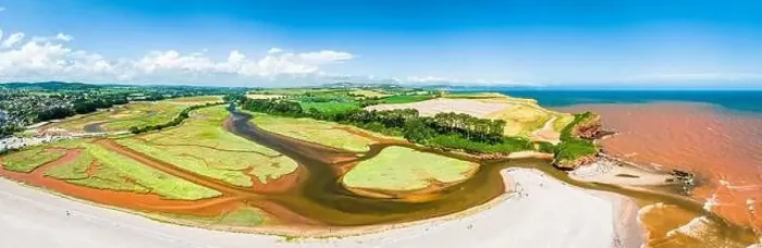 Framed Print : River Otter Estuary Nature Reserve from a drone, Budleigh Salterton Beach, Devon, England