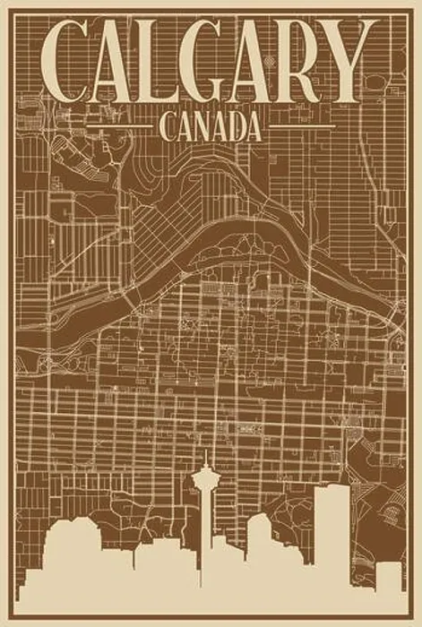 Framed Print : Road network poster of the downtown CALGARY, CANADA