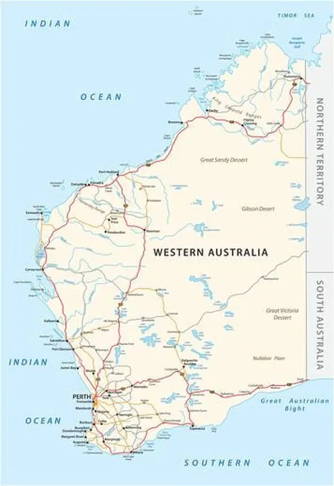 Framed Print : Road vector map of the Western Australian state Framed Print : Road vector map of the Western Australian state