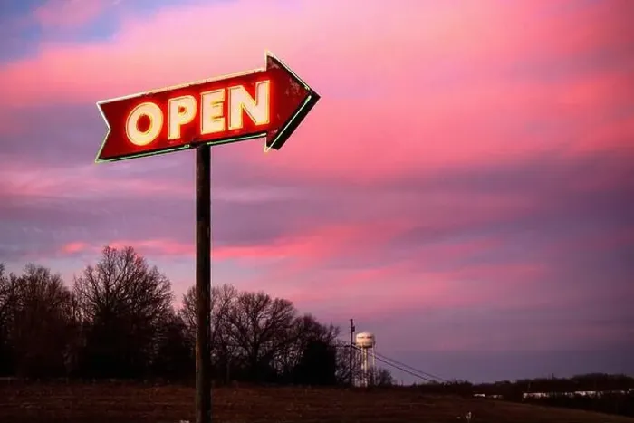 Framed Print : Roadside neon arrow open sign Framed Print : Roadside neon arrow open sign