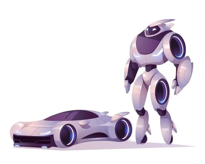 Framed Print : Robot transformer in form of android and car isolated on white background Framed Print : Robot transformer in form of android and car isolated on white background