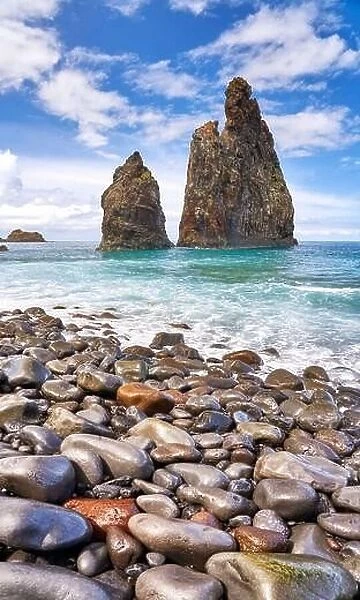 Rock formation on Ribeira da Janela beach, Port Moniz, North Coast of Madeira Island, Portugal