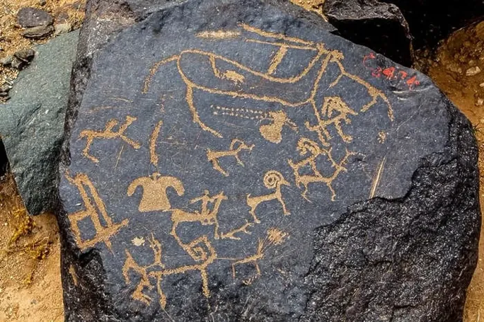 Framed Print : The Rock Painting, in the Yinshan Mountains in Urad Middle Banner, Inner Mongolia, China
