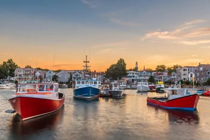 Framed Print : Rockport, Massachusetts, USA downtown and harbor view at dusk Framed Print : Rockport, Massachusetts, USA downtown and harbor view at dusk