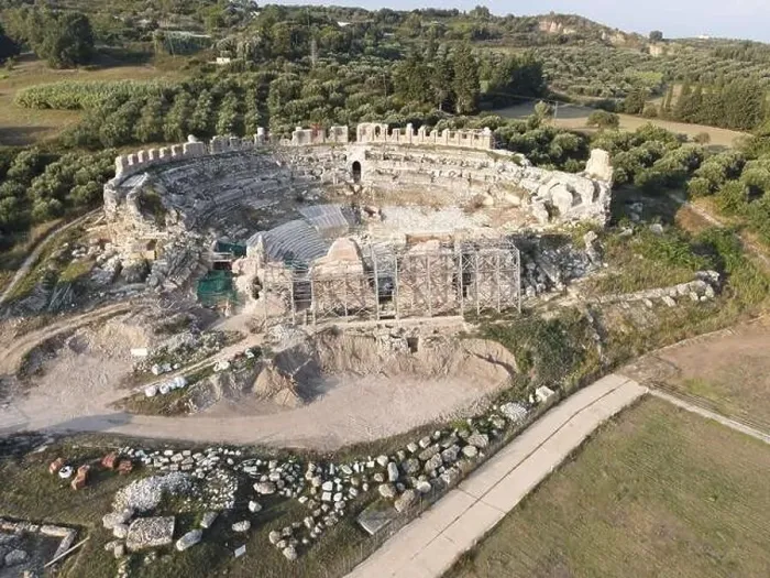 Framed Print : Roman Ancient Theatre of Nikopolis Preveza, Greece, aerial drone view Framed Print : Roman Ancient Theatre of Nikopolis Preveza, Greece, aerial drone view