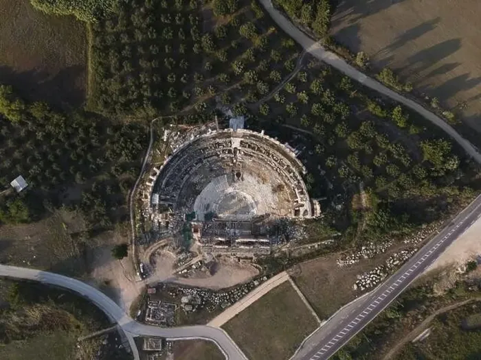 Framed Print : Roman Ancient Theatre of Nikopolis Preveza, Greece, aerial drone view Framed Print : Roman Ancient Theatre of Nikopolis Preveza, Greece, aerial drone view